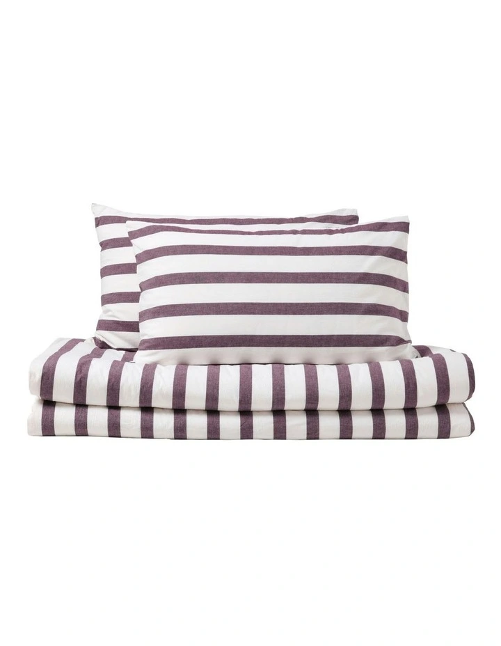 Cove Washed Cotton Yarn Dyed Wide Stripe Quilt Cover Set in Plum image 6