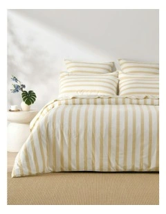 Cove Washed Cotton Yarn Dyed Wide Stripe Quilt Cover Set in Sand