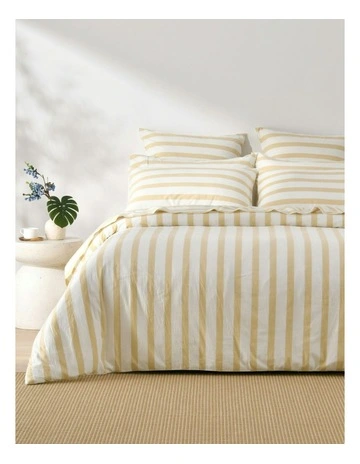 Cove Washed Cotton Yarn Dyed Wide Stripe Quilt Cover Set in Sand