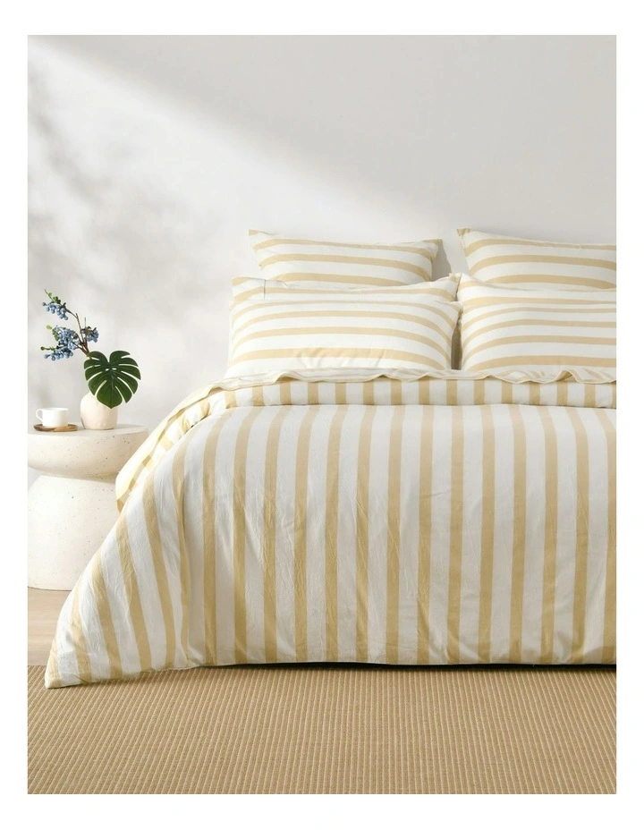 Cove Washed Cotton Yarn Dyed Wide Stripe Quilt Cover Set in Sand image 1