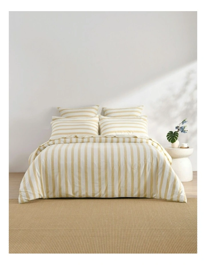 Cove Washed Cotton Yarn Dyed Wide Stripe Quilt Cover Set in Sand image 5
