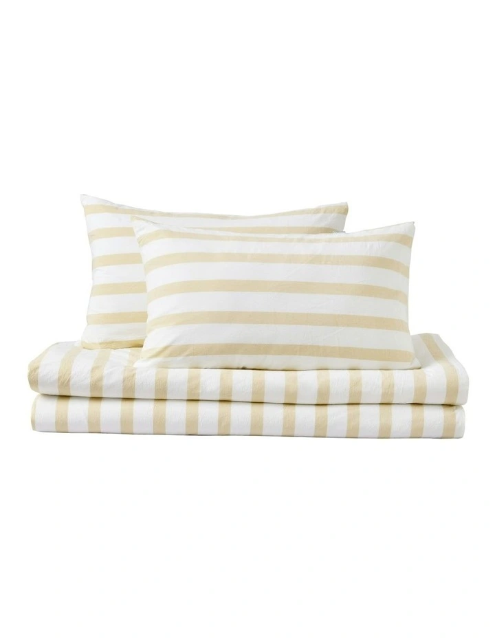 Cove Washed Cotton Yarn Dyed Wide Stripe Quilt Cover Set in Sand image 6