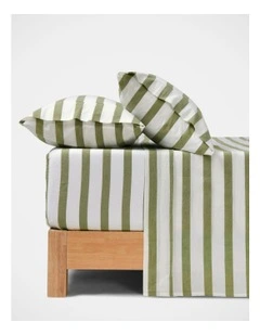 Washed Cotton Yarn Dyed Wide Stripe Sheet Set in Olive