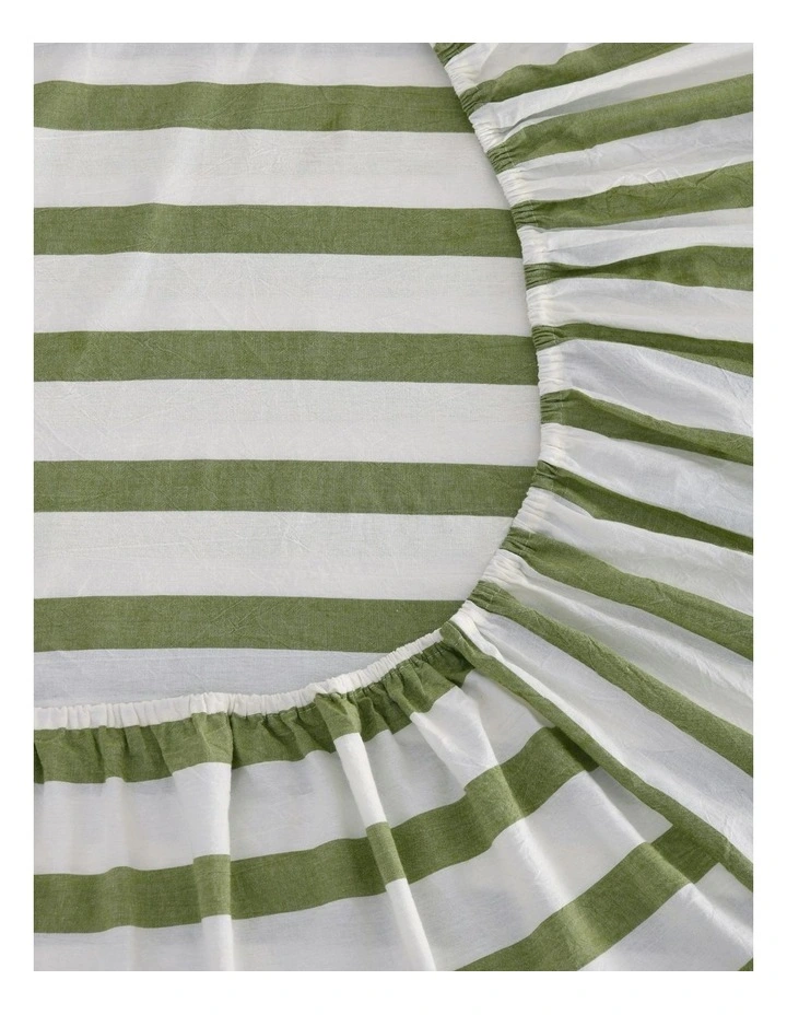 Washed Cotton Yarn Dyed Wide Stripe Sheet Set in Olive image 4