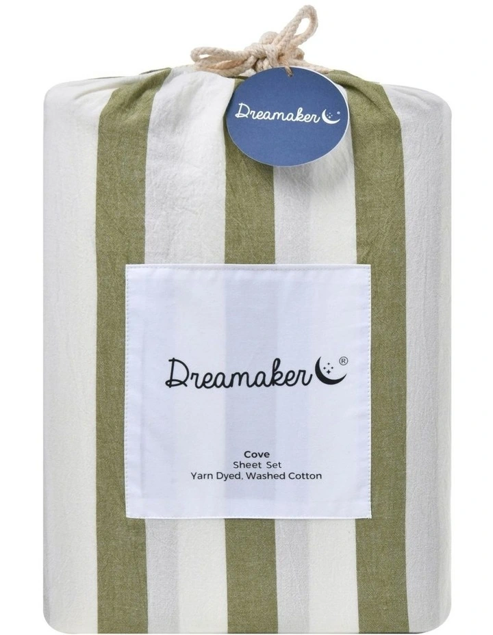 Washed Cotton Yarn Dyed Wide Stripe Sheet Set in Olive image 7
