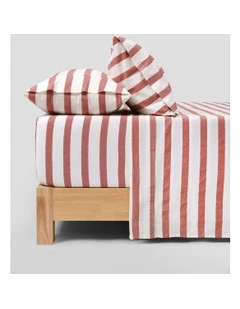 Washed Cotton Yarn Dyed Wide Stripe Sheet Set in Rust