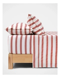 Washed Cotton Yarn Dyed Wide Stripe Sheet Set in Rust