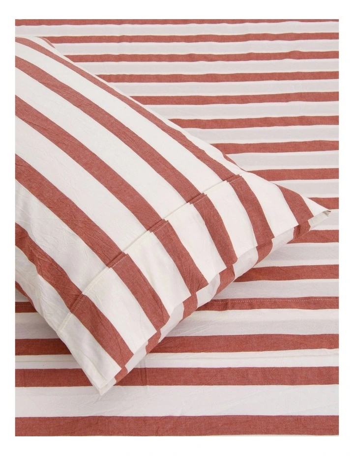 Washed Cotton Yarn Dyed Wide Stripe Sheet Set in Rust image 3