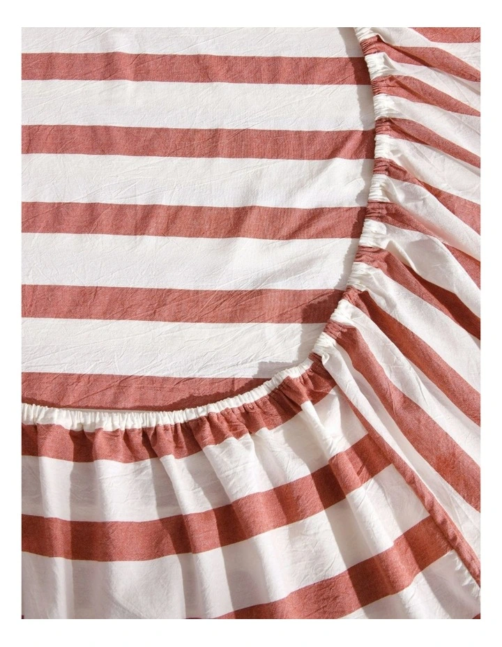 Washed Cotton Yarn Dyed Wide Stripe Sheet Set in Rust image 4
