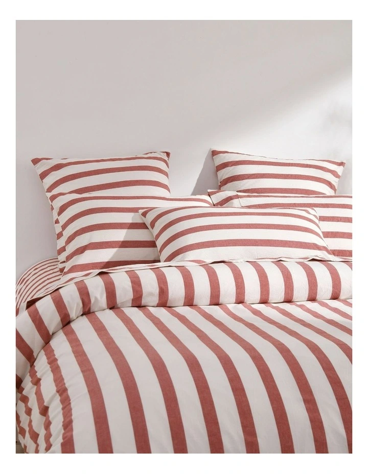 Washed Cotton Yarn Dyed Wide Stripe Sheet Set in Rust image 6
