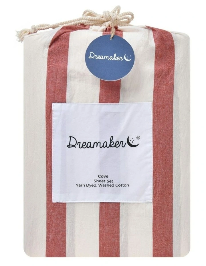 Washed Cotton Yarn Dyed Wide Stripe Sheet Set in Rust image 7