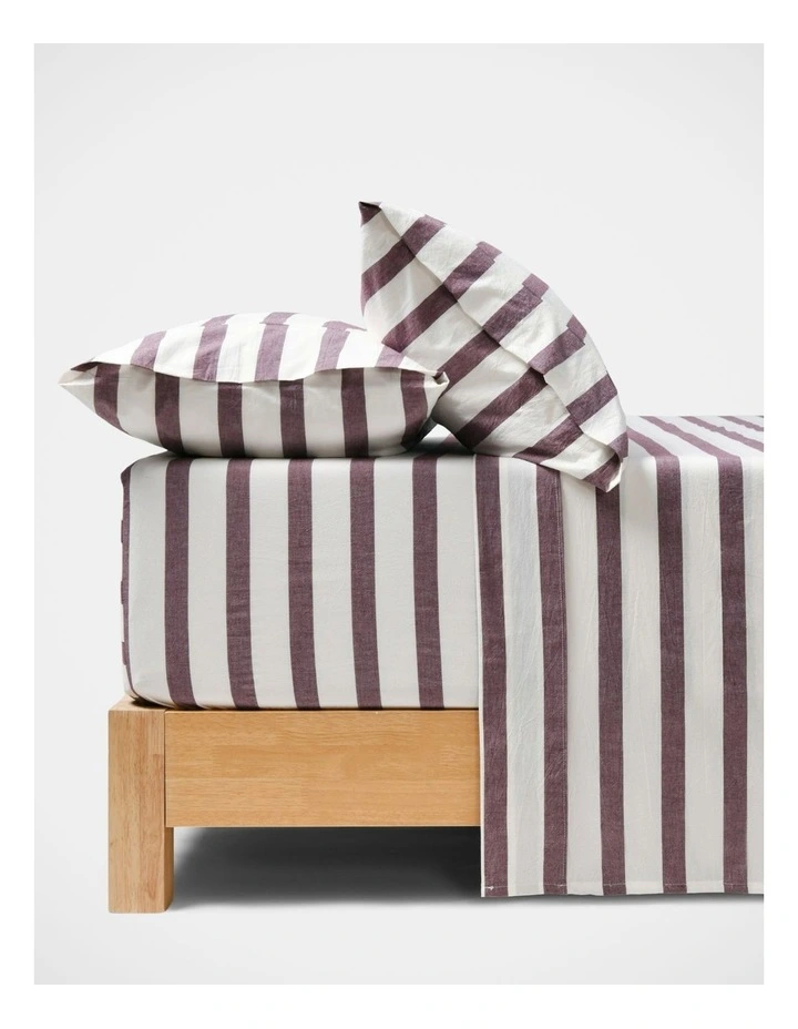 Washed Cotton Yarn Dyed Wide Stripe Sheet Set in Plum image 1