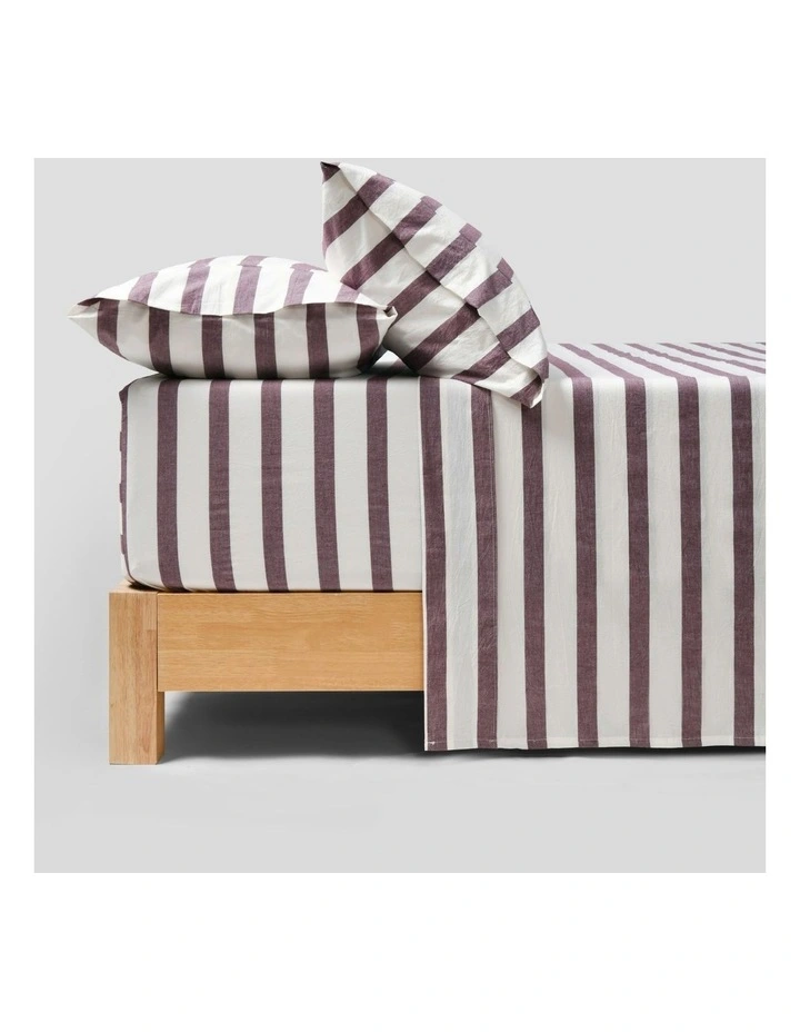 Washed Cotton Yarn Dyed Wide Stripe Sheet Set in Plum image 1