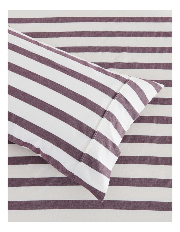 Washed Cotton Yarn Dyed Wide Stripe Sheet Set in Plum image 3