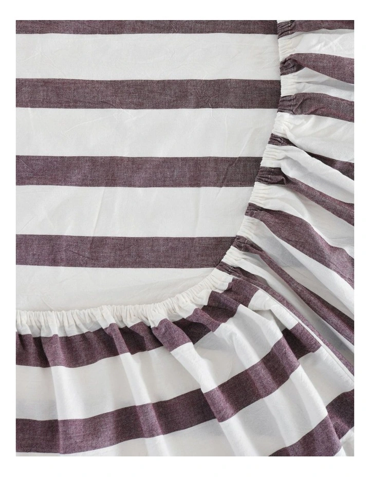 Washed Cotton Yarn Dyed Wide Stripe Sheet Set in Plum image 4