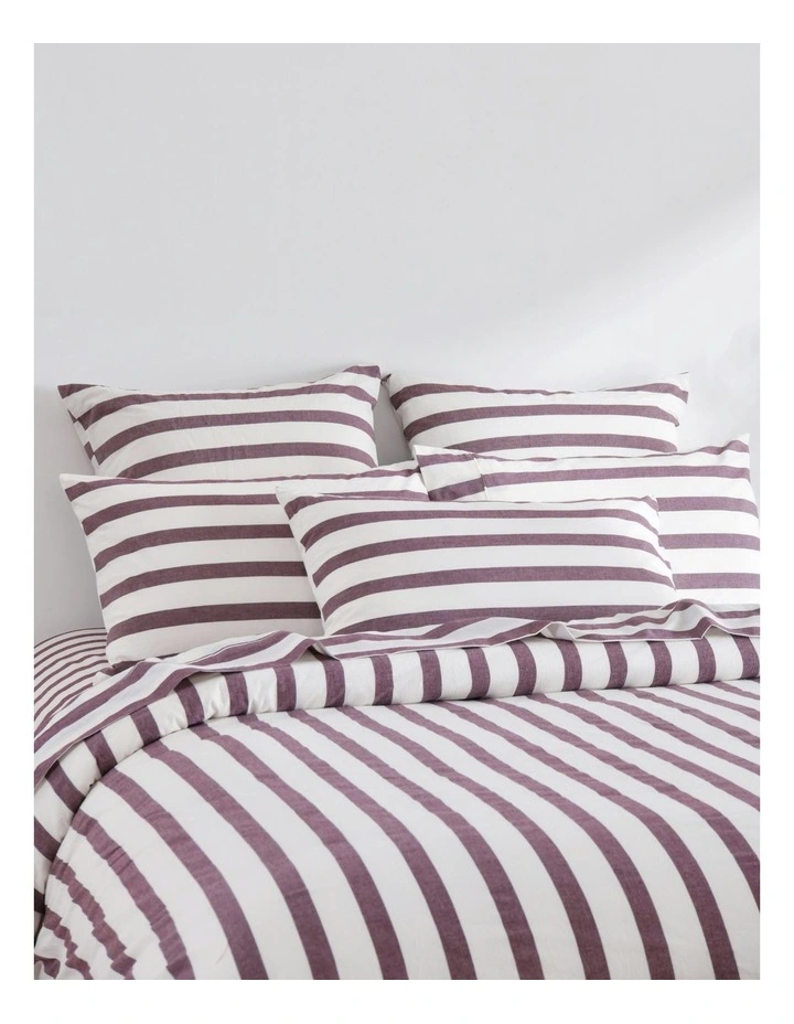 Washed Cotton Yarn Dyed Wide Stripe Sheet Set in Plum image 6