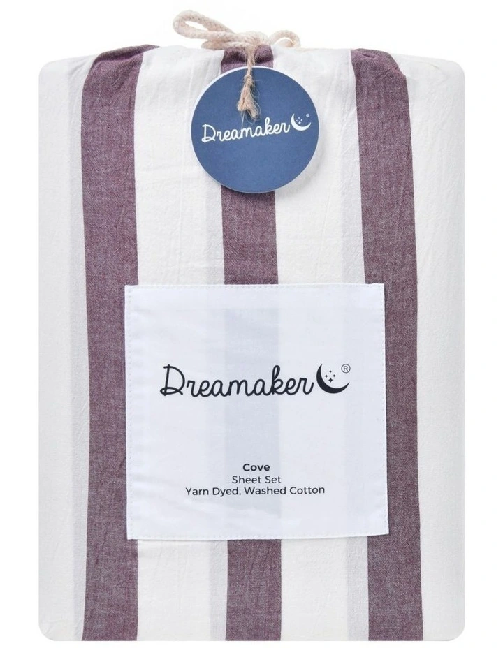 Washed Cotton Yarn Dyed Wide Stripe Sheet Set in Plum image 7