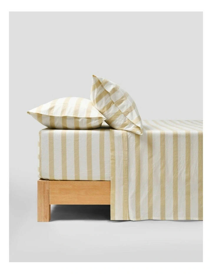 Washed Cotton Yarn Dyed Wide Stripe Sheet Set in Sand image 1