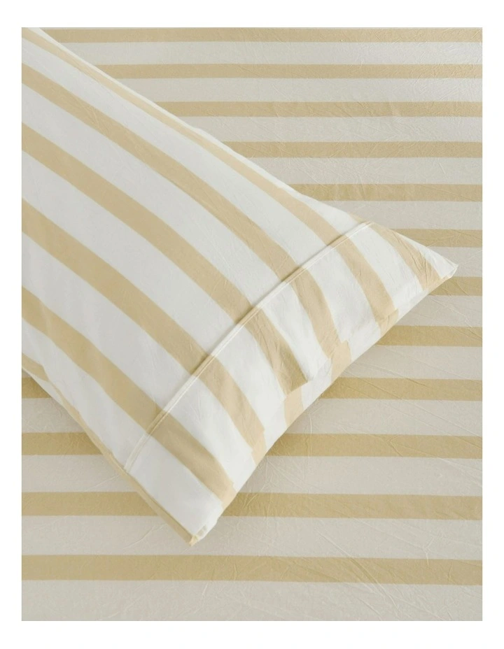 Washed Cotton Yarn Dyed Wide Stripe Sheet Set in Sand image 3