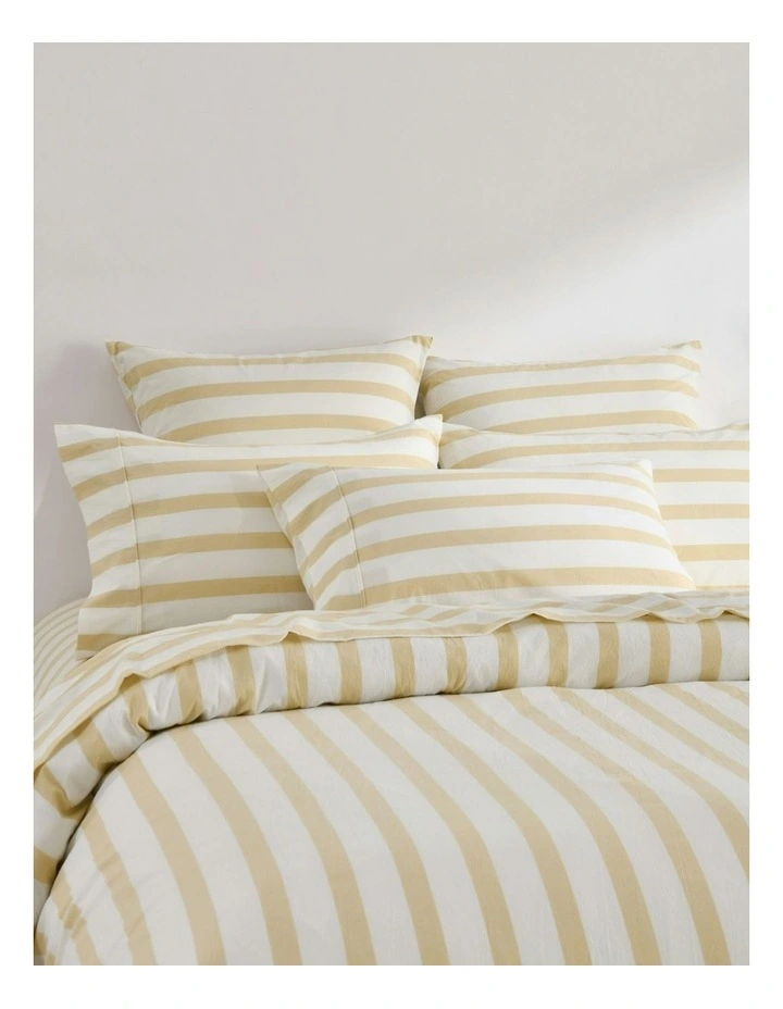 Washed Cotton Yarn Dyed Wide Stripe Sheet Set in Sand image 6