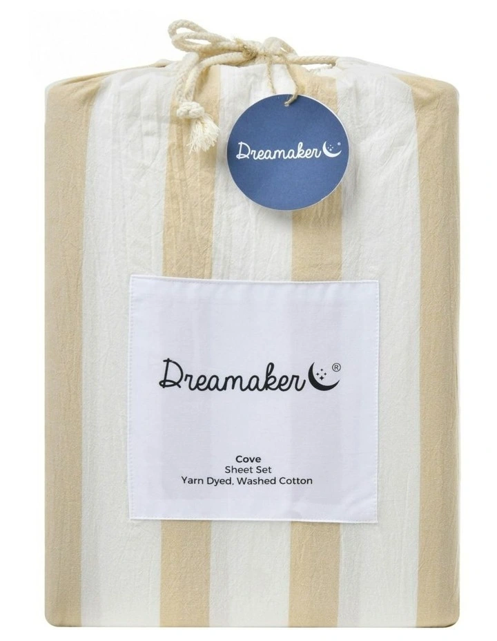 Washed Cotton Yarn Dyed Wide Stripe Sheet Set in Sand image 7