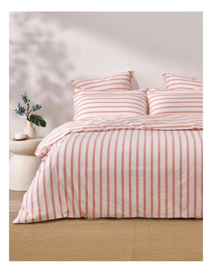 Bask Stripe Washed Cotton Quilt Cover Set in Coral image 1