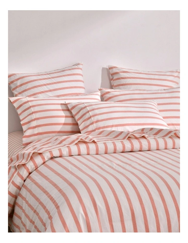 Bask Stripe Washed Cotton Quilt Cover Set in Coral image 2