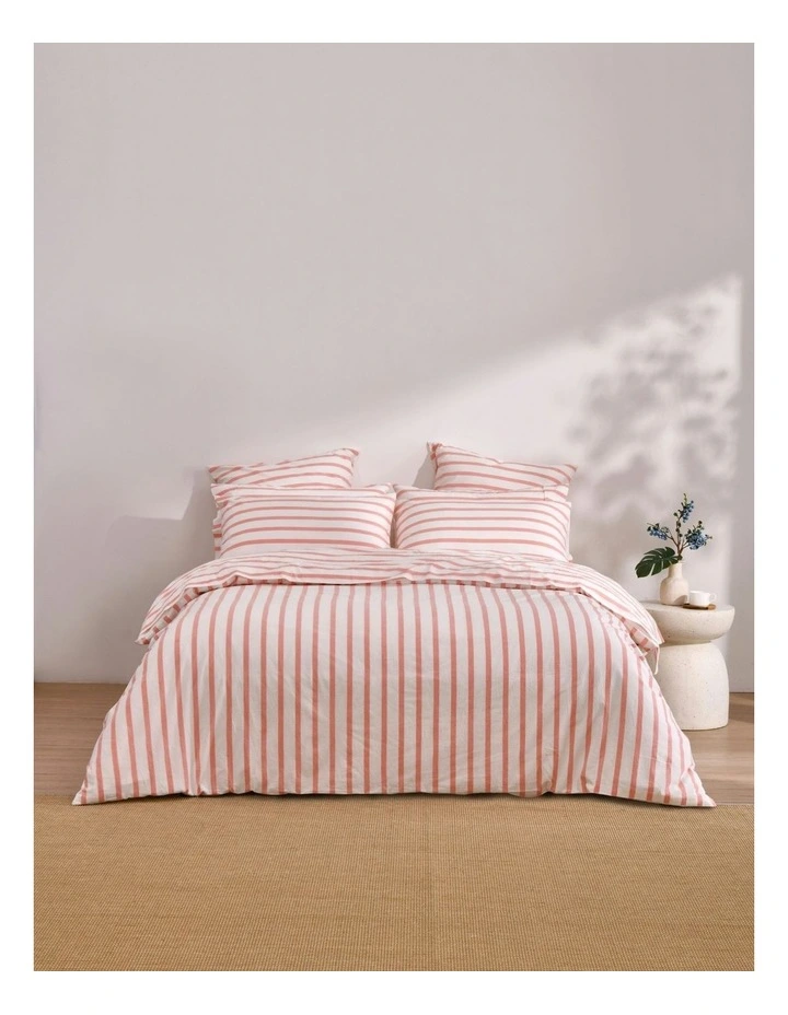 Bask Stripe Washed Cotton Quilt Cover Set in Coral image 5
