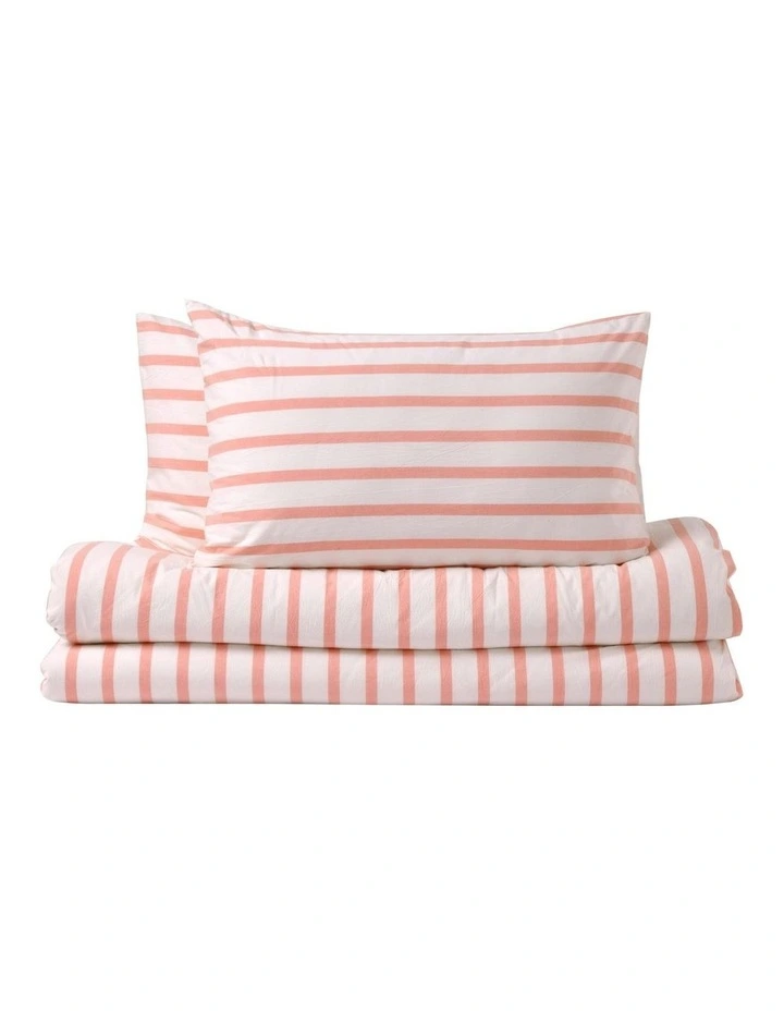 Bask Stripe Washed Cotton Quilt Cover Set in Coral image 6