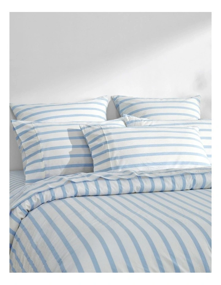 Bask Stripe Washed Cotton Quilt Cover Set in Sky image 2
