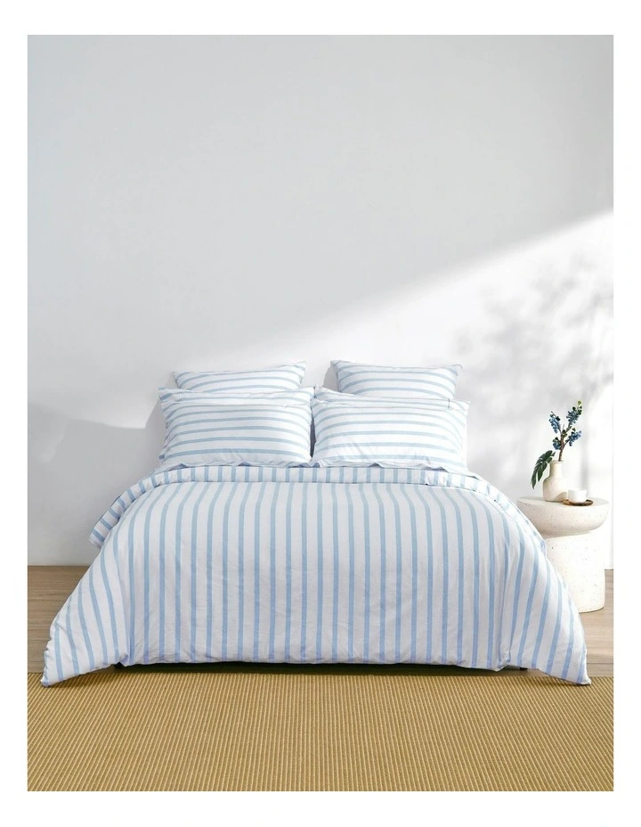 Bask Stripe Washed Cotton Quilt Cover Set in Sky image 5