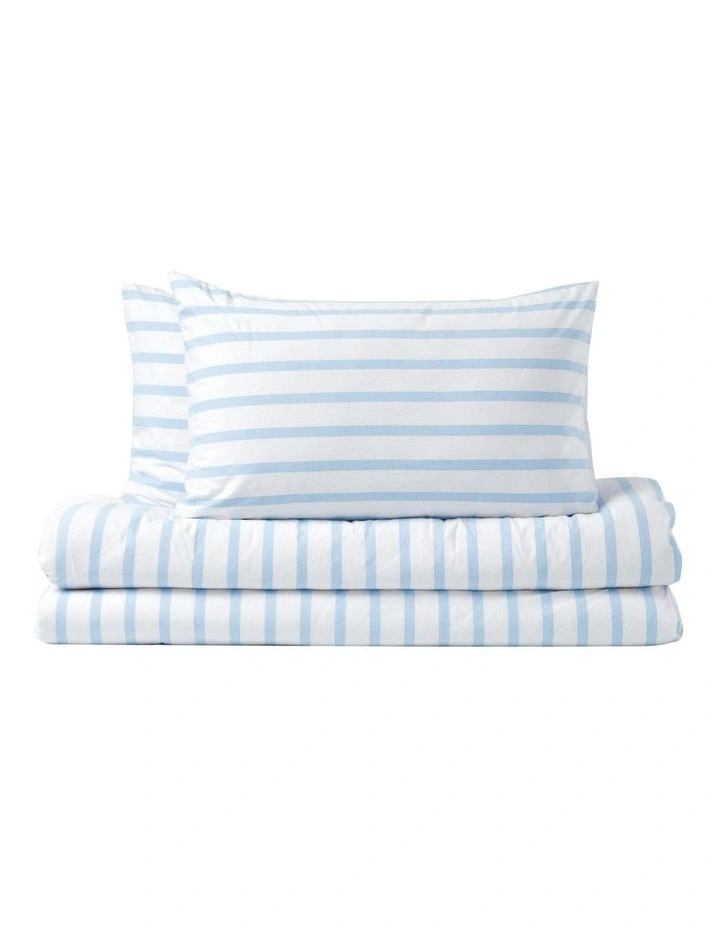 Bask Stripe Washed Cotton Quilt Cover Set in Sky image 6