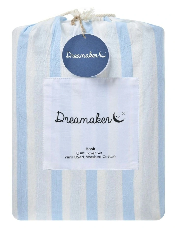 Bask Stripe Washed Cotton Quilt Cover Set in Sky image 7