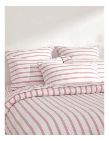 Bask Stripe Washed Cotton Quilt Cover Set in Pink Pearl