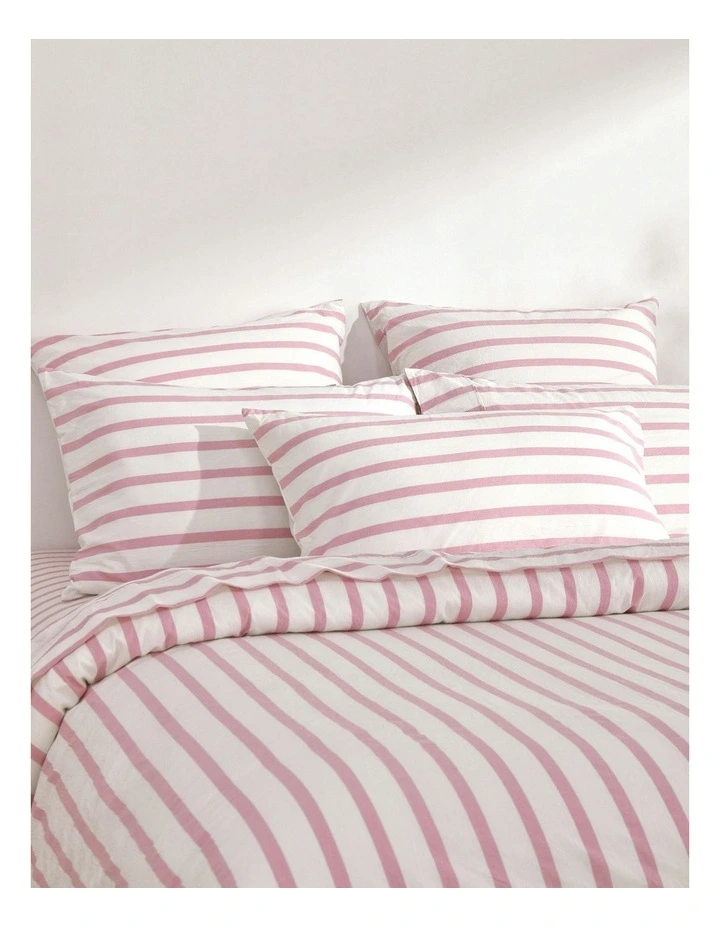 Bask Stripe Washed Cotton Quilt Cover Set in Pink Pearl image 2
