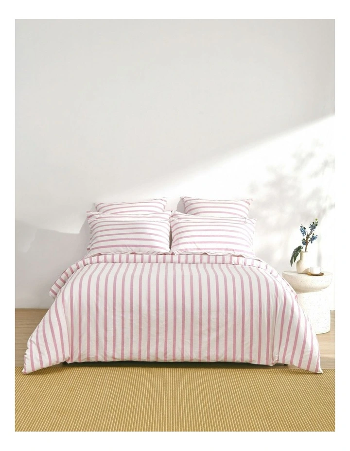 Bask Stripe Washed Cotton Quilt Cover Set in Pink Pearl image 5