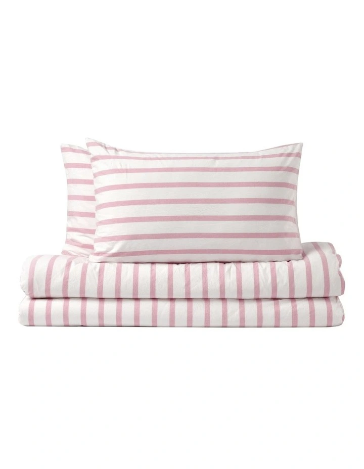 Bask Stripe Washed Cotton Quilt Cover Set in Pink Pearl image 6
