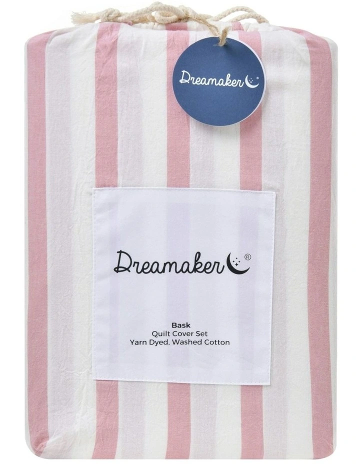 Bask Stripe Washed Cotton Quilt Cover Set in Pink Pearl image 7
