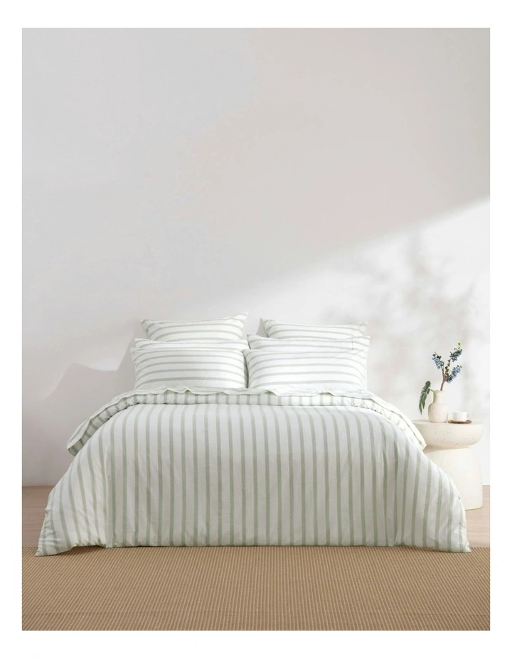 Bask Stripe Washed Cotton Quilt Cover Set in Sage image 5