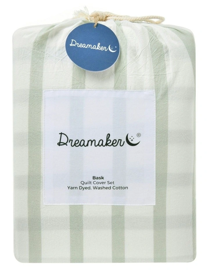 Bask Stripe Washed Cotton Quilt Cover Set in Sage image 7