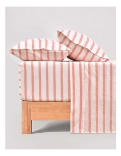 Bask Stripe Washed Cotton Sheet Set in Coral