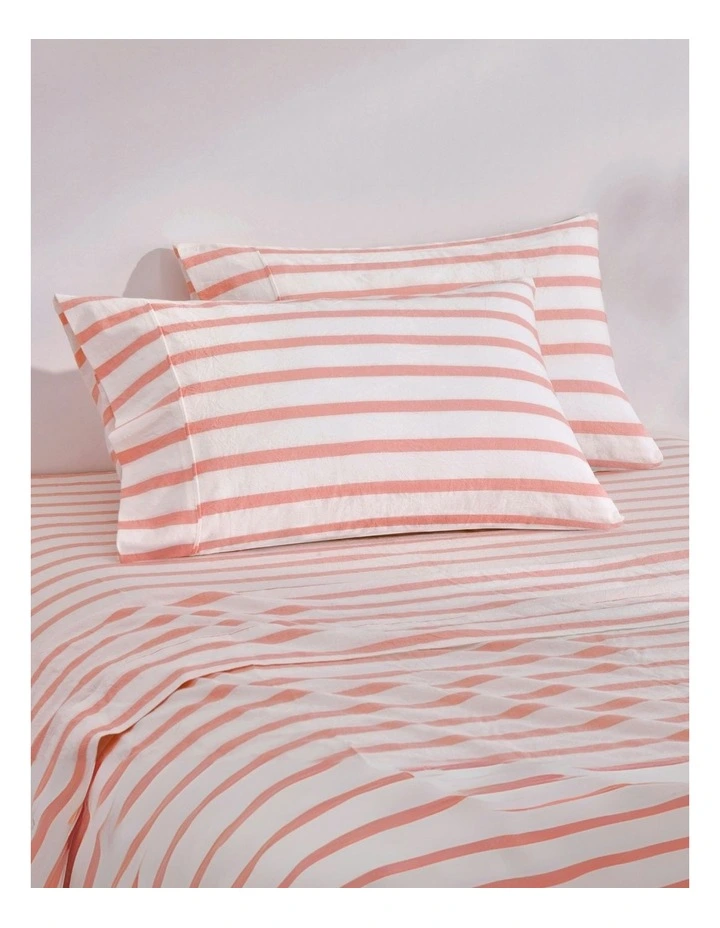 Bask Stripe Washed Cotton Sheet Set in Coral image 2