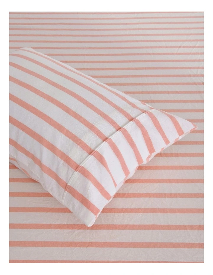 Bask Stripe Washed Cotton Sheet Set in Coral image 3