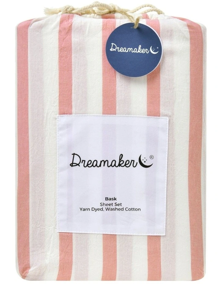 Bask Stripe Washed Cotton Sheet Set in Coral image 7