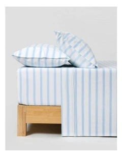 Bask Stripe Washed Cotton Sheet Set in Sky