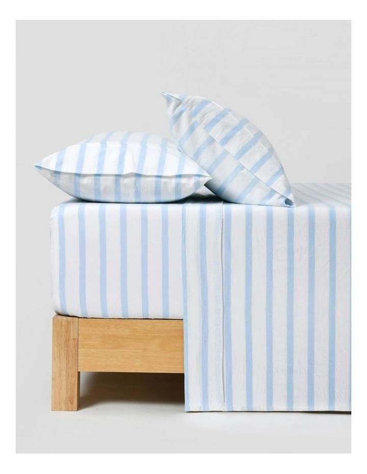 Bask Stripe Washed Cotton Sheet Set in Sky image 1