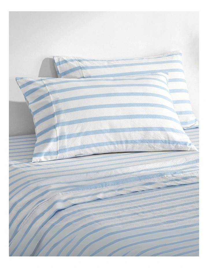Bask Stripe Washed Cotton Sheet Set in Sky image 2