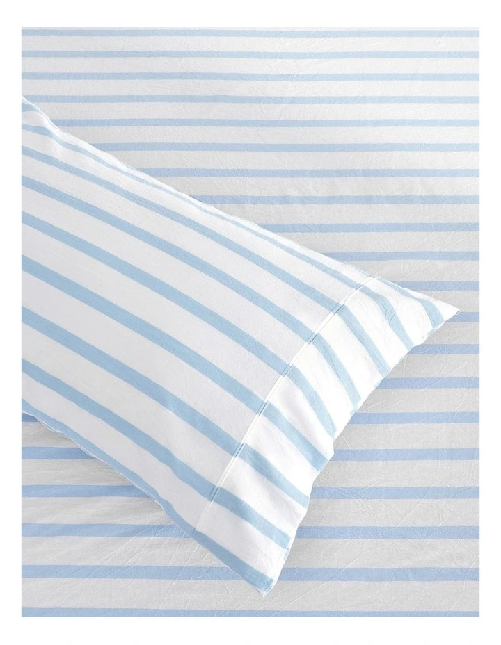 Bask Stripe Washed Cotton Sheet Set in Sky image 3
