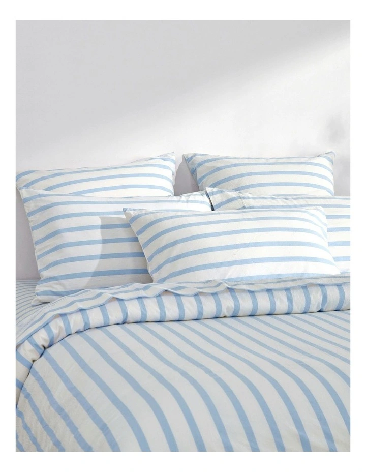 Bask Stripe Washed Cotton Sheet Set in Sky image 6