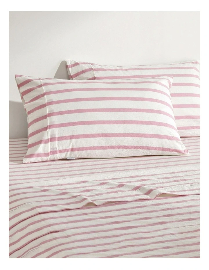 Bask Stripe Washed Cotton Sheet Set in Pink Pearl image 2